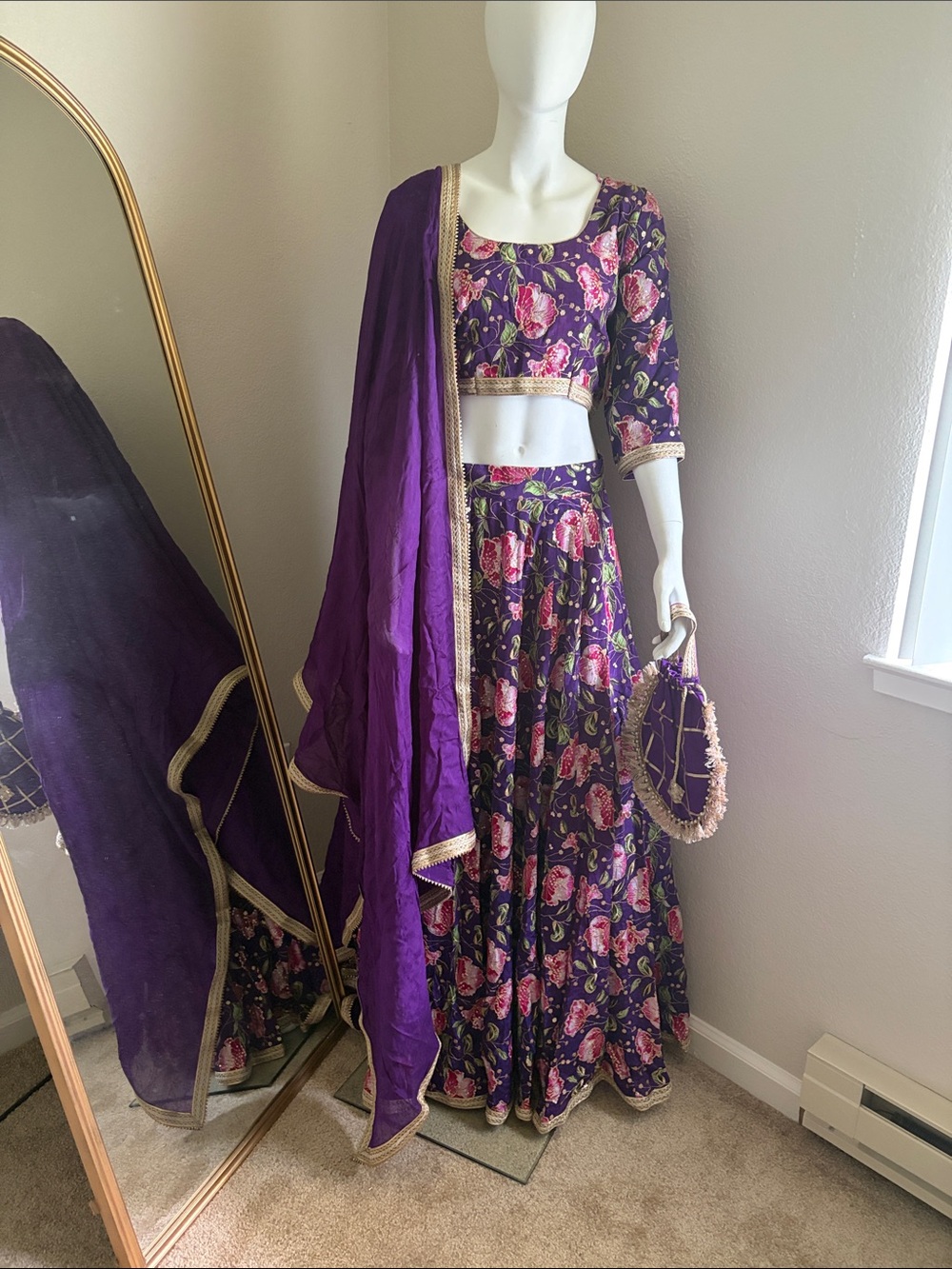 BRAND NEW Vibrant Purple Floral Dress with Gold Accents Indian  lehenga
